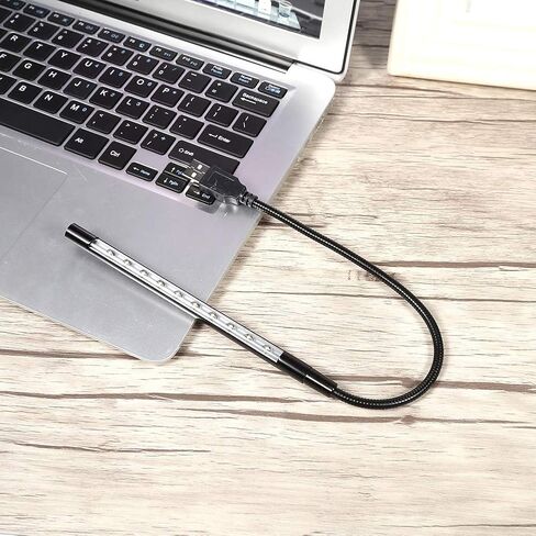 5V USB Flexible Mini LED Reading Light for Laptop, Gooseneck Lamp with 10 LED EyeCare Bright Light for PC Computer Keyboard, Black (Black) in Kuwait