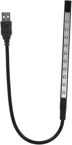 5V USB Flexible Mini LED Reading Light for Laptop, Gooseneck Lamp with 10 LED EyeCare Bright Light for PC Computer Keyboard, Black (Black) in Kuwait