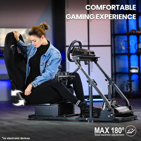 Marada Racing Simulator Cockpit with Black Seat Compatible with Logitech/Thrustmaster G29 G920 G923 T80 T150,Adjustable&Foldable Steering Wheel Stand,Wheel Pedals&Shifter Not Include in Kuwait