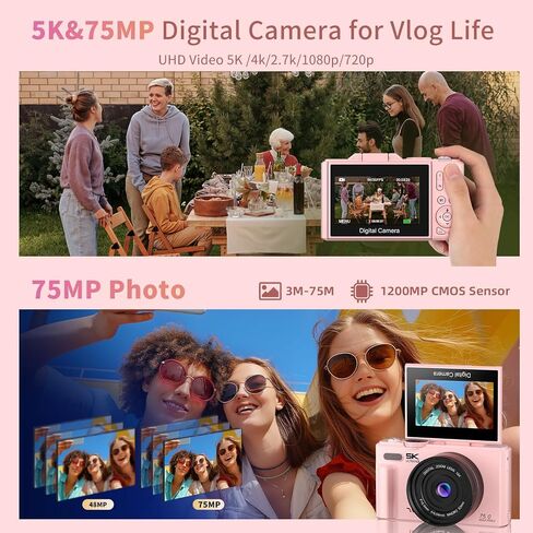 Ourlife 5K Digital Camera for Photography with Flip Screen,Pink Camera in Kuwait