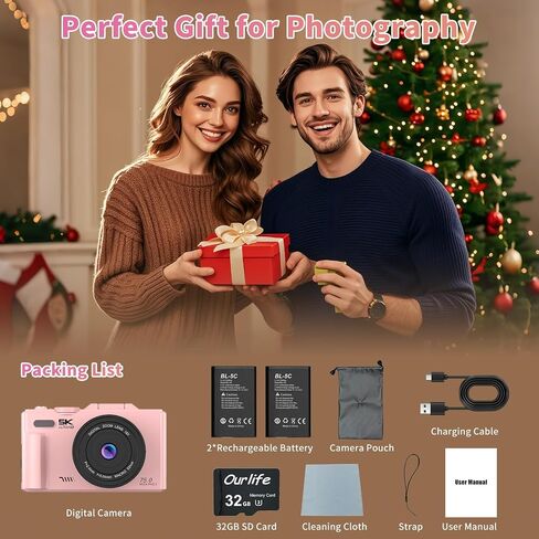Ourlife 5K Digital Camera for Photography with Flip Screen,Pink Camera in Kuwait