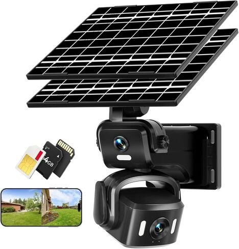 4G LTE Solar Security Camera Outdoor, Dual Lens 4K 8MP Wireless Camera with Dual Solar Panels, No WiFi Needed, 360° PTZ Color Night Vision, PIR Motion Detection, 2-Way Audio for Farm in Saudi Arabia