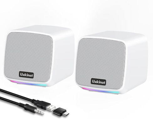 Uakinat Computer Speakers for Desktop PC, USB Powered 3.5mm Aux Speaker for PC, Laptop, Tablet, Phone, Plug and Play with Volume Control, White in Kuwait