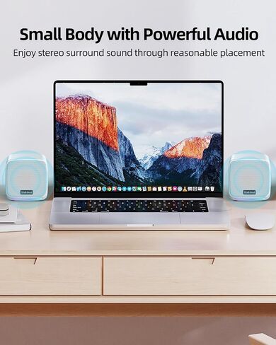 Uakinat Computer Speakers for Desktop PC, USB Powered 3.5mm Aux Speaker for PC, Laptop, Tablet, Phone, Plug and Play with Volume Control, White in Kuwait