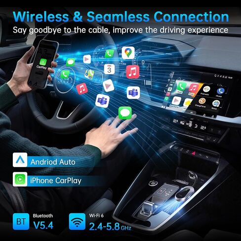 2026 Wireless CarPlay Adapter & Android Auto Wireless Adapter, Universal Plug & Play USB/Type-C, Titanium Alloy Fast Heat Dissipation, LED Music Sync Light, Fits 1000+ Car Models in Kuwait