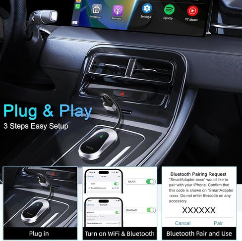 2026 Wireless CarPlay Adapter & Android Auto Wireless Adapter, Universal Plug & Play USB/Type-C, Titanium Alloy Fast Heat Dissipation, LED Music Sync Light, Fits 1000+ Car Models in Kuwait