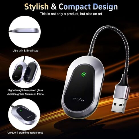 2026 Wireless CarPlay Adapter & Android Auto Wireless Adapter, Universal Plug & Play USB/Type-C, Titanium Alloy Fast Heat Dissipation, LED Music Sync Light, Fits 1000+ Car Models in Kuwait