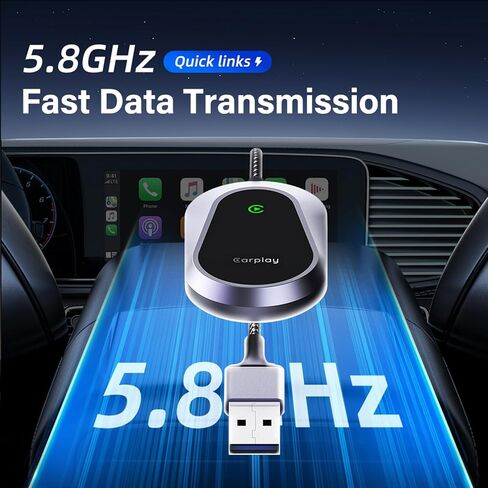 2026 Wireless CarPlay Adapter & Android Auto Wireless Adapter, Universal Plug & Play USB/Type-C, Titanium Alloy Fast Heat Dissipation, LED Music Sync Light, Fits 1000+ Car Models in Kuwait