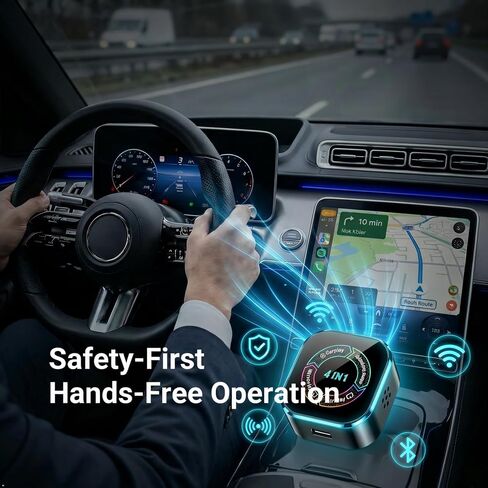 Wireless CarPlay Adapter Screen Mirror, Mini 4 in 1 Wired to Wireless Dongle for CarPlay/Android Auto, Mirror Cast for iOS & Android Phone, Lower Latency, Plug & Play with USB A/USB C Port in Kuwait