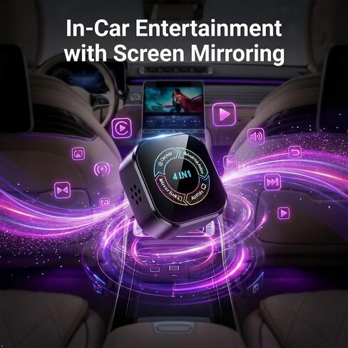 Wireless CarPlay Adapter Screen Mirror, Mini 4 in 1 Wired to Wireless Dongle for CarPlay/Android Auto, Mirror Cast for iOS & Android Phone, Lower Latency, Plug & Play with USB A/USB C Port in Kuwait