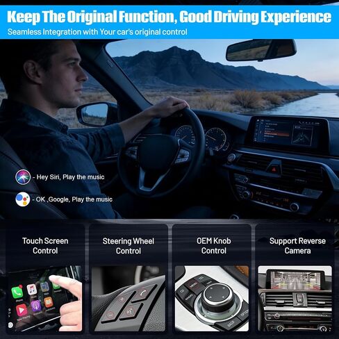 Wireless CarPlay Android Auto Retrofit Kit for BMW CIC System 1/2/3/4/5/7seriers X1/X3/X5/X6/E60/E61/E81/E90/F07/F10/F11/E84/E71/F25/E70 2008-2012,Support OEM Controls, Airplay Mirror,Reverse Camera in Kuwait