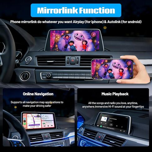 Wireless CarPlay Android Auto Retrofit Kit for BMW CIC System 1/2/3/4/5/7seriers X1/X3/X5/X6/E60/E61/E81/E90/F07/F10/F11/E84/E71/F25/E70 2008-2012,Support OEM Controls, Airplay Mirror,Reverse Camera in Kuwait