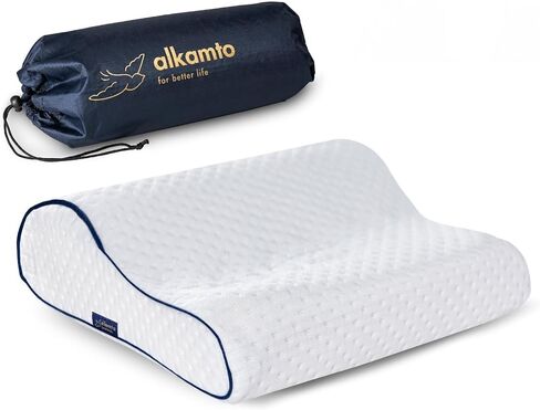 alkamto Travel & Camping Comfortable Memory Foam Pillow – Easy to Carry Portable Bag – Temperature Regulating Pillow Case (Black Contour) in Saudi Arabia