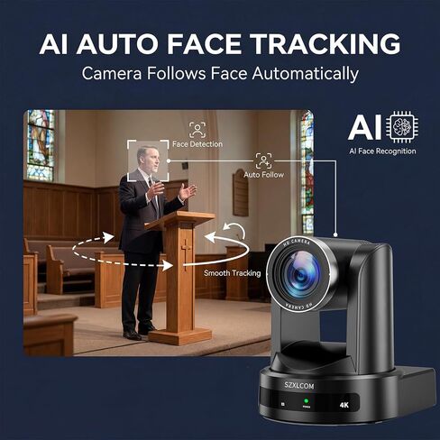 4K PTZ Camera with AI Auto Tracking, 20X Optical Zoom, HDMI USB 3.0 LAN PoE, Supports TF Card Recording, Conference Camera for Church, Education, Meetings and Live Streaming in Kuwait