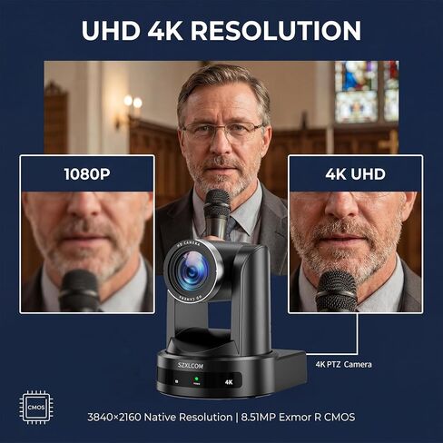4K PTZ Camera with AI Auto Tracking, 20X Optical Zoom, HDMI USB 3.0 LAN PoE, Supports TF Card Recording, Conference Camera for Church, Education, Meetings and Live Streaming in Kuwait