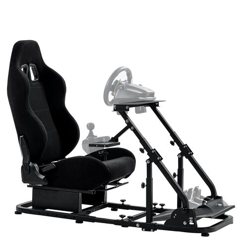 Supllueer Sim Racing Cockpit Black Racing Seat Wheel Stand with 2 Arms Support Fit for Logitech/Thrustmaster/Fanatec G25 G27 G29 G920 TX T300 V9, Driving Simulator Frame, No Wheel Pedal Shifter in Kuwait