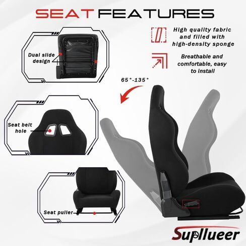 Supllueer Sim Racing Cockpit Black Racing Seat Wheel Stand with 2 Arms Support Fit for Logitech/Thrustmaster/Fanatec G25 G27 G29 G920 TX T300 V9, Driving Simulator Frame, No Wheel Pedal Shifter in Kuwait