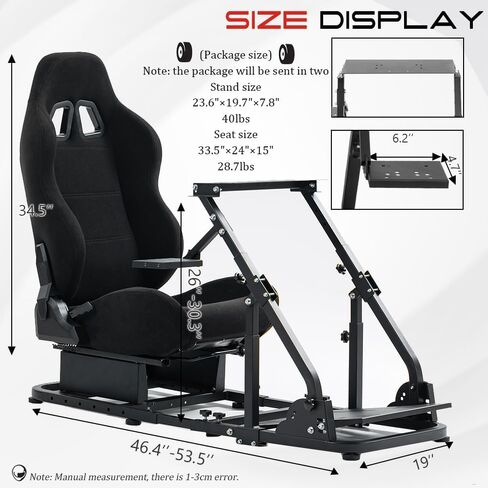 Supllueer Sim Racing Cockpit Black Racing Seat Wheel Stand with 2 Arms Support Fit for Logitech/Thrustmaster/Fanatec G25 G27 G29 G920 TX T300 V9, Driving Simulator Frame, No Wheel Pedal Shifter in Kuwait