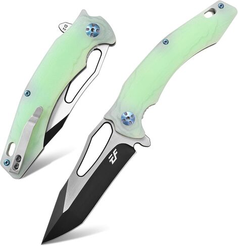 Eafengrow EF915 Folding Knife D2 Steel Blade with Black-Oxide Coating, G10 Handle with Ball Bearing Safe Open Flipper Knife,Locking Liner and Pocketclip for Camping Work (Jade) in Kuwait