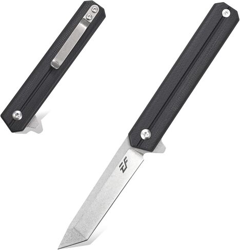 Eafengrow EF65 Flipper Folding Lock Knife Ball Bearing D2 Blade and G10 Steel Handle Pocket Assisted Multitool with Clip Everday Carry (EF65-T-black) in Kuwait
