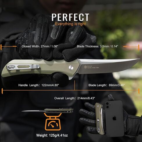 Heavy Outdoor Tactical Folding Pocket Knife for men,14C28N Stainless Steel Blade,G10 Handle,Liner Lock,EDC Hunting Bushcrafting Camping Knives Belt Clip Carry,Microtech Elemental Fishing Hiking,Father Dad Gifts Ruike p121 in Kuwait