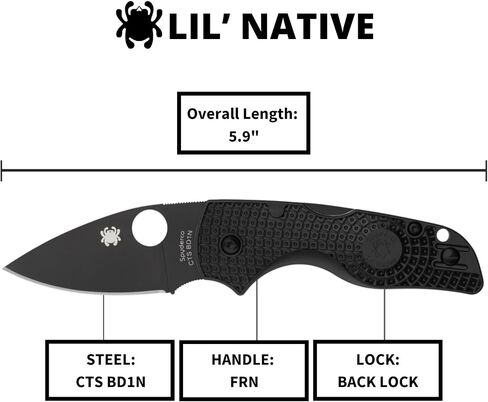 Spyderco Lil' Native Lightweight Folding Pocket Knife, Black, PlainEdge in Kuwait