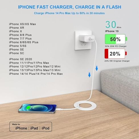 iPhone14 13 12 Fast Charger Cable 6ft 3Pack USBC to Lightning in Kuwait