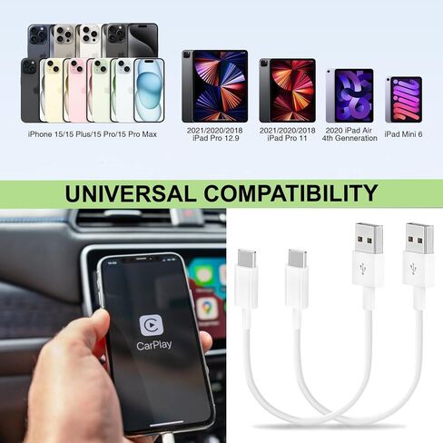 Car Carplay Cable for iPhone 16/15 (2-Pack 3.3FT) and Short USB to USB C CarPlay Cable 1.15ft for Apple iPhone 16 15, Samsung Galaxy S24/S23/S22, Z Flip, Pixel (2-Pack) in Kuwait