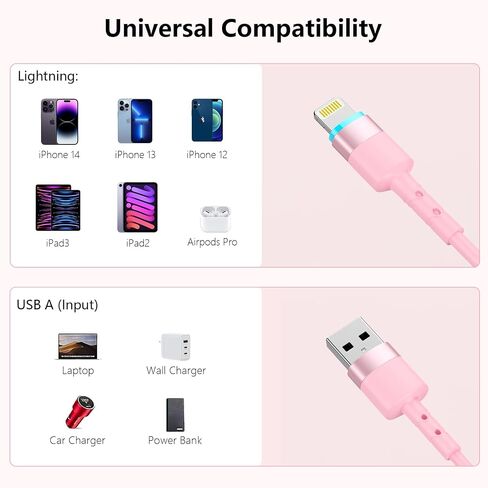 2Pack Apple CarPlay USB A to Lightning iPhone Coiled Charger Cable for Car,4Ft Short Charging Cord Sync Data Retractable Charger Connector for iPhone 14/13/12/11 SE/Xr/iPad【MFi Certified】-Pink in Kuwait
