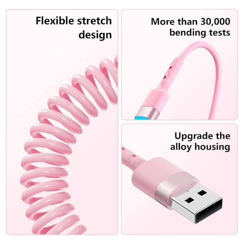 2Pack Apple CarPlay USB A to Lightning iPhone Coiled Charger Cable for Car,4Ft Short Charging Cord Sync Data Retractable Charger Connector for iPhone 14/13/12/11 SE/Xr/iPad【MFi Certified】-Pink in Kuwait