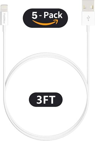 Apple iPhone Charger - 5Pack 3FT Lightning Cable Syncing & Charging, Compatible with iPhone Xs, Xs MAX, XR, X, 8/Plus, 7/6/5/Plus More in Kuwait