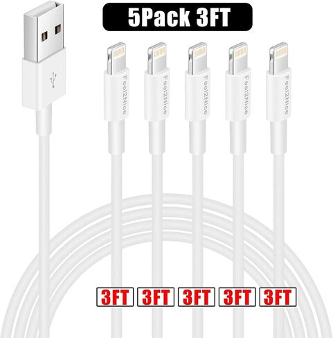 Apple iPhone Charger - 5Pack 3FT Lightning Cable Syncing & Charging, Compatible with iPhone Xs, Xs MAX, XR, X, 8/Plus, 7/6/5/Plus More in Kuwait