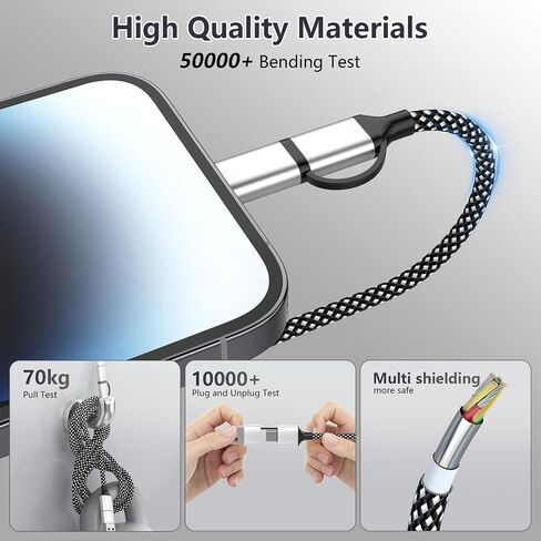 16FT Long Multi 4 in 1 USB C Cable Lightning Charging Cable,5M 60W Fast Charger & Data Transfer,iPhone iPad Charger Cord with Lightning/Type C/USB A for Apple iPhone 15/14/13/12,MacBook,IPad,Samsung in Kuwait