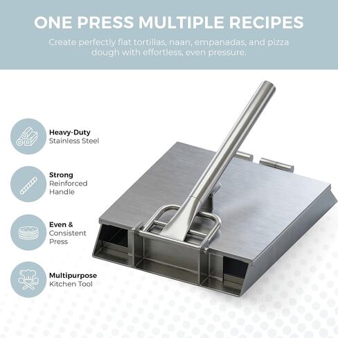 Alpha Living Large Stainless Steel Tortilla Press - Heavy Duty Square Tortilla Maker with Reinforced Handle Base - Manual Dough Press for Flour Tortillas, Naan, Empanadas, Flatbread, Pizza Dough in Kuwait