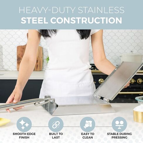 Alpha Living Large Stainless Steel Tortilla Press - Heavy Duty Square Tortilla Maker with Reinforced Handle Base - Manual Dough Press for Flour Tortillas, Naan, Empanadas, Flatbread, Pizza Dough in Kuwait