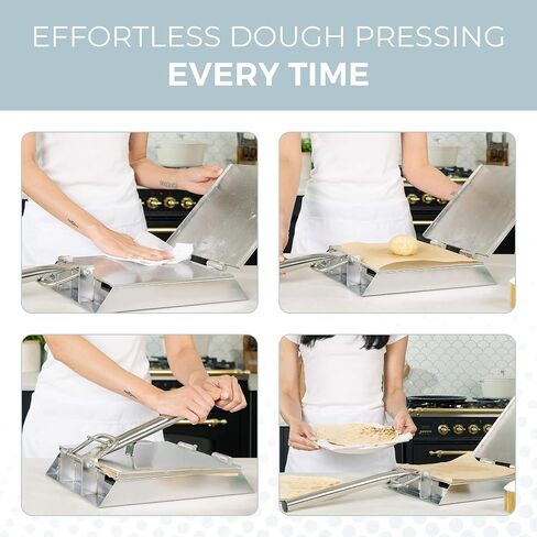 Alpha Living Large Stainless Steel Tortilla Press - Heavy Duty Square Tortilla Maker with Reinforced Handle Base - Manual Dough Press for Flour Tortillas, Naan, Empanadas, Flatbread, Pizza Dough in Kuwait
