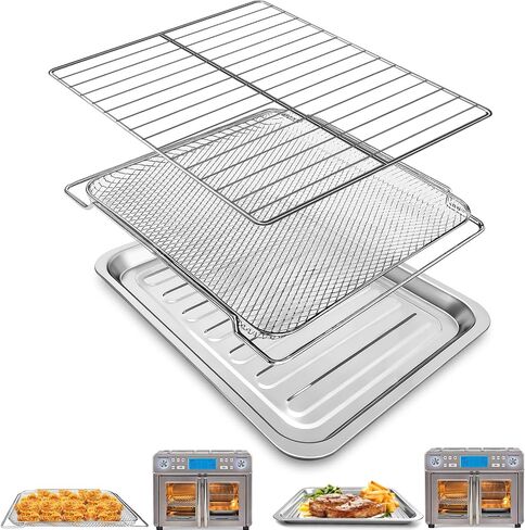 3-Pack Set Air Fryer Replacement Parts for Emeril Lagasse Dual Zone 25 QT Air Fryer Convection Toaster Oven,Food-Grade Steel Accessories Mesh Basket Wire Rack Grill Pan Included,Dishwasher Safe in Saudi Arabia