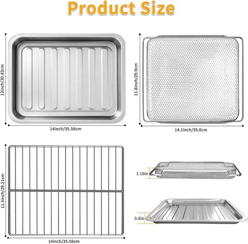 3-Pack Set Air Fryer Replacement Parts for Emeril Lagasse Dual Zone 25 QT Air Fryer Convection Toaster Oven,Food-Grade Steel Accessories Mesh Basket Wire Rack Grill Pan Included,Dishwasher Safe in Saudi Arabia