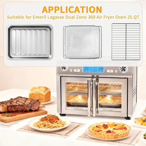 3-Pack Set Air Fryer Replacement Parts for Emeril Lagasse Dual Zone 25 QT Air Fryer Convection Toaster Oven,Food-Grade Steel Accessories Mesh Basket Wire Rack Grill Pan Included,Dishwasher Safe in Saudi Arabia