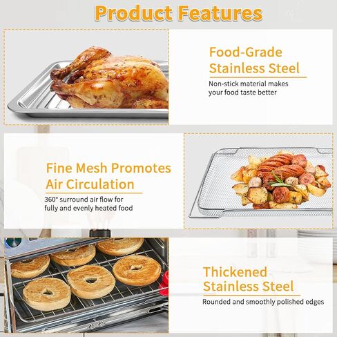 3-Pack Set Air Fryer Replacement Parts for Emeril Lagasse Dual Zone 25 QT Air Fryer Convection Toaster Oven,Food-Grade Steel Accessories Mesh Basket Wire Rack Grill Pan Included,Dishwasher Safe in Saudi Arabia