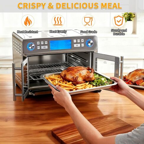 3-Pack Set Air Fryer Replacement Parts for Emeril Lagasse Dual Zone 25 QT Air Fryer Convection Toaster Oven,Food-Grade Steel Accessories Mesh Basket Wire Rack Grill Pan Included,Dishwasher Safe in Saudi Arabia
