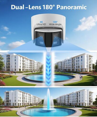 Acusense 8MP Dual Lens PoE IP Camera Outdoor Work with Ⲏіkconnect/ iVMS4200/ Guarding Vision, 180 Degree Panoramic Wide Angle, Regular IR Night Vision, Metal Casing IP Ethernet Cameras in Kuwait