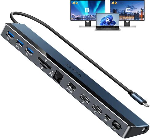 USB C Docking Station Dual Monitor with USB-C 100W Charger, 12-in-1 Laptop Dock with Dual HDMI 4K@30-60Hz, PD 100W, 4 5Gbps USB Ports, SD/TF Slot, Ethernet, Audio for MacBook/Dell/HP/Lenovo/Windows in Kuwait