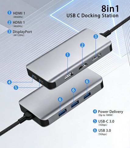 Laptop Docking Station 3 Monitors, Triple 4K Display 2 HDMI, DP in Kuwait