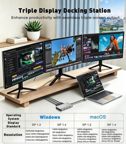 Laptop Docking Station 3 Monitors, Triple 4K Display 2 HDMI, DP in Kuwait