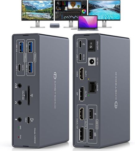 TJCXELE Displaylink Docking Station 3 Monitors with HDMI DP,19-in-1 USB C Laptop Docking Station Triple Display 4K 60Hz with PD 100W,10bps USBC/A Ethernet/Card Readers/Audio for M1 M2 M3/Mac&Windows in Kuwait