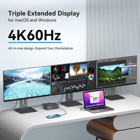 TJCXELE Displaylink Docking Station 3 Monitors with HDMI DP,19-in-1 USB C Laptop Docking Station Triple Display 4K 60Hz with PD 100W,10bps USBC/A Ethernet/Card Readers/Audio for M1 M2 M3/Mac&Windows in Kuwait