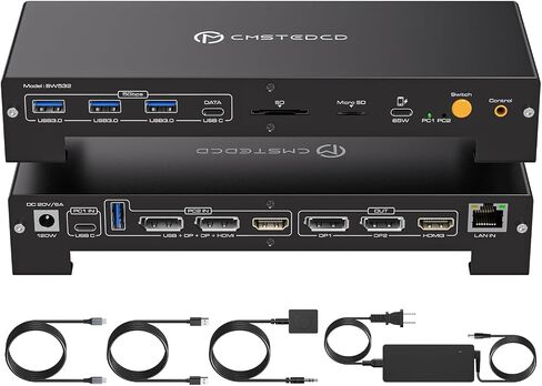 USB C KVM Docking Station Switch 3 Montors 2 Computers with 100W PD Supply in Kuwait