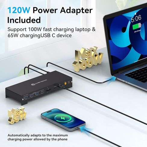 USB C KVM Docking Station Switch 3 Montors 2 Computers with 100W PD Supply in Kuwait