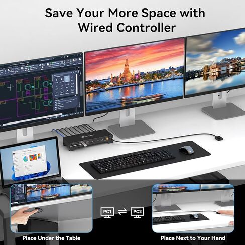 USB C KVM Docking Station Switch 3 Montors 2 Computers with 100W PD Supply in Kuwait